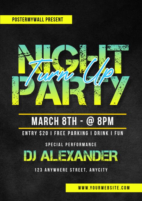 Black Modern & Minimal Turn Up Night Party A5 Template | PosterMyWall