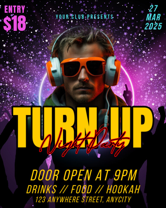 Copy of Black Modern & Minimal Turn Up Night Party Instagram Portrait ...