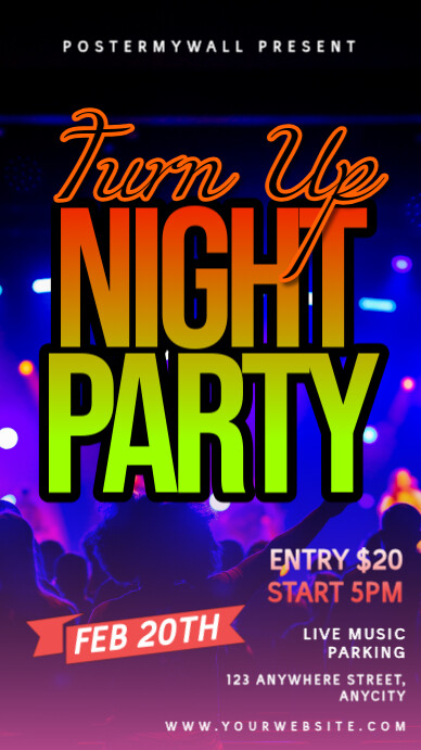 Black Modern & Minimal Turn Up Night Party Tampilan Digital (9:16 ...