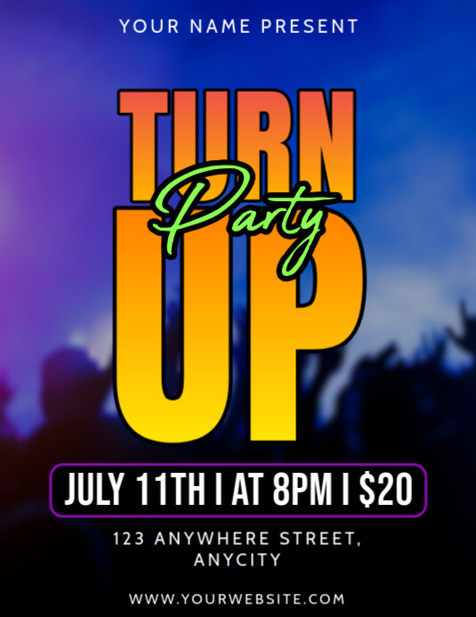 Black Modern & Minimal Turn Up Party Pamflet (letter As) Flyer (US Letter) template