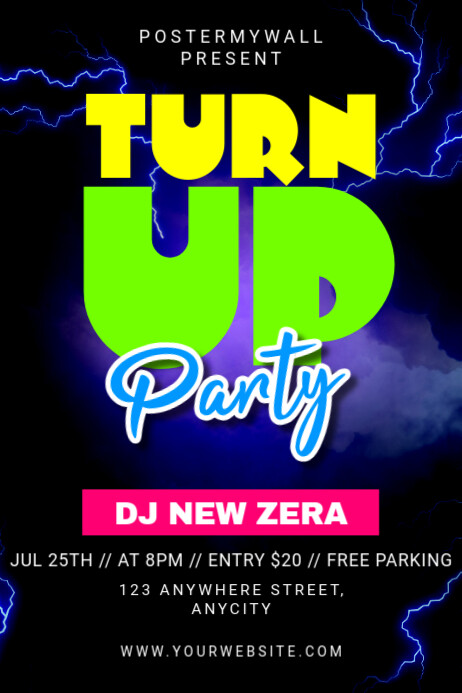 Black Modern & Minimal Turn Up Party Poster Plakkaat template