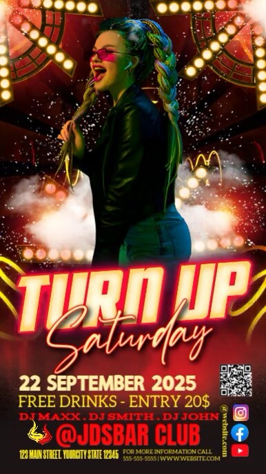 Black Modern & Minimal Turn Up Sturday Digital Display (9:16) template