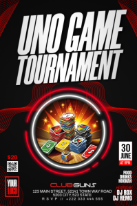 Black UNO Game Tournament Poster Template