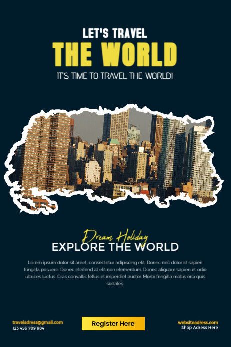 Black Modern & Minimal Urban Travel Vibes – Let’s Explore The City World! Poster Plakkaat template
