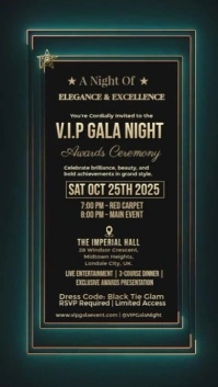 Black Modern & Minimal Vip Gala Night Invitation Instagram Story Digital Display (9:16) template