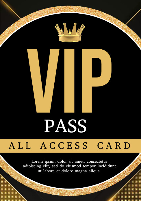 Vip Pass Paper Black Modern & Minimal Vip Pass Admission Wit Template | PosterMyWall