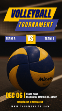 Black Modern & Minimal Volleyball Tournament Tampilan Digital (9:16) template