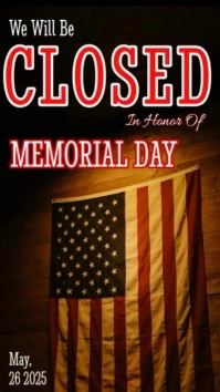 Black Modern & Minimal We Will Be Closed For Memorial Day  Reel Instagram template