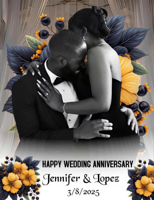 Black Modern & Minimal Wedding Anniversary Flyer  Flyer (us Letter) template