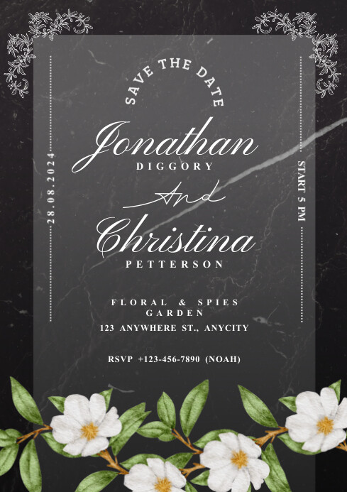 Black Modern & Minimal Wedding Invitation A4 Template | PosterMyWall