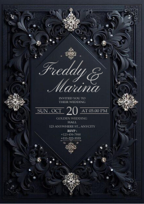 Black Modern & Minimal Wedding Invitation A4 Template | PosterMyWall