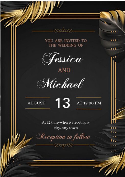 Black Modern & Minimal Wedding Invitation A4 template