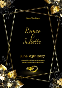 Black Modern & Minimal Wedding Invitations A5 template