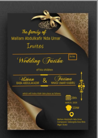 Black Modern & Minimal Wedding / Nikkah Invite Muslim A4 template