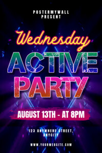 Black Modern & Minimal Wednesday Active Party Poster Plakat template