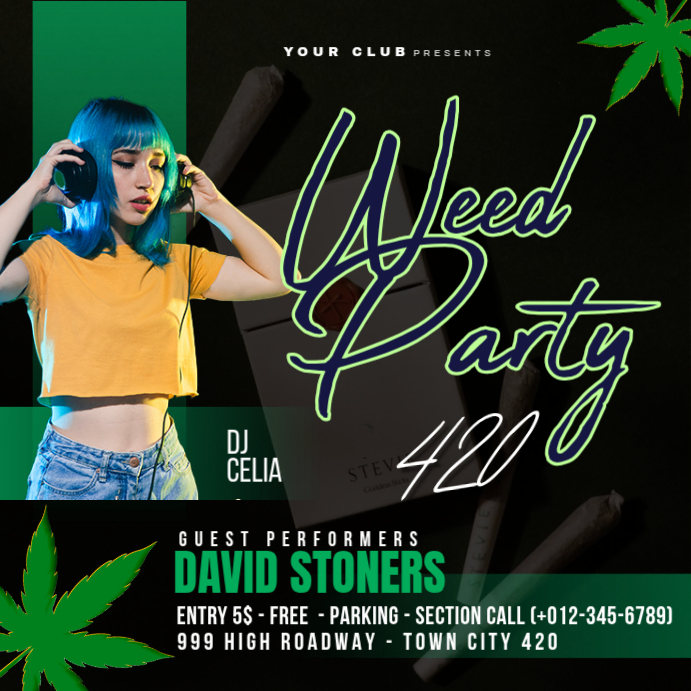 Black Modern & Minimal Weed Party 420 Instagram Post Template ...