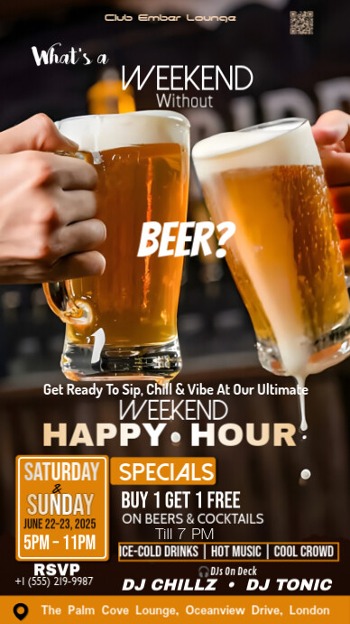 Black Modern & Minimal Weekend Happy Hour Digital Display (9:16) template