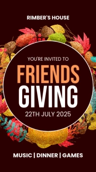 Black Modern & Minimal White Friendsgiving Tampilan Digital (9:16) template