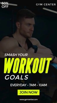 Black Modern & Minimal Workout Fitness Mobile Video Digital Display (9:16) template