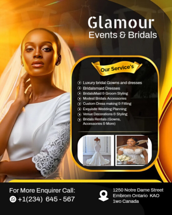 Black Modern & Minimal Yellow Background Glamour Events And Bridals Flyers  Instagram Portrait template