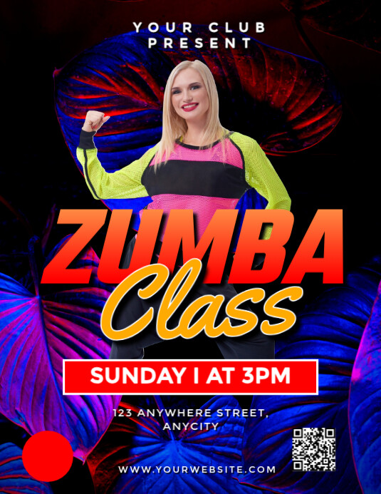 Black Modern & Minimal Zumba Classes Pamflet (letter As) ใบปลิว (US Letter) template