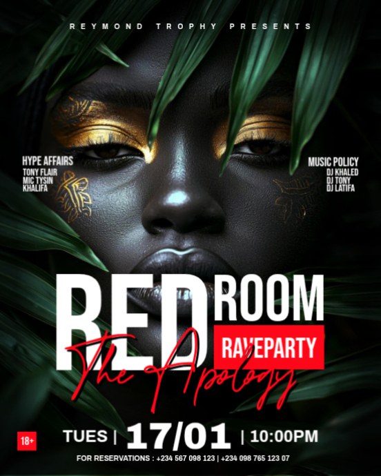 Red Room Rave Rave Party Instagram Portrait Template | PosterMyWall