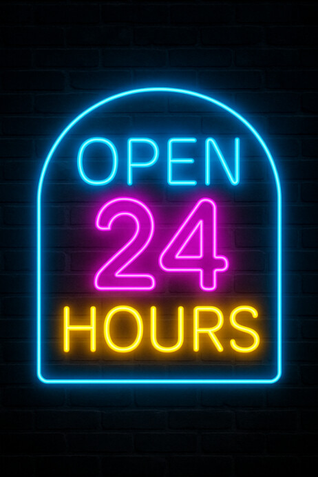 Copy of Black Modern & Minimal 24/7 Neon Glow Sign Poster | PosterMyWall