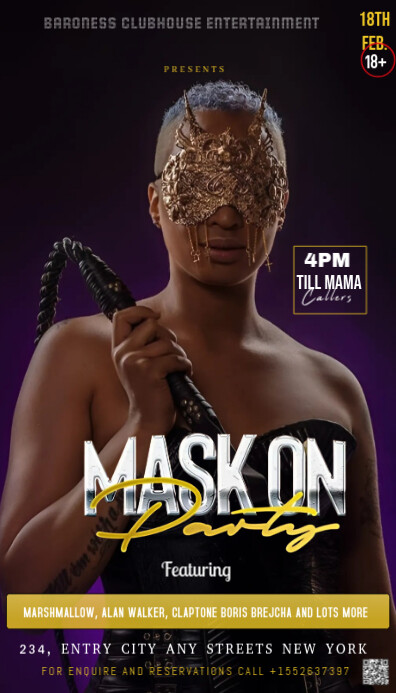 Black Modern & Minimal A Mysterious And Bold Party Flyer For The "mask On Party"  Business Card template