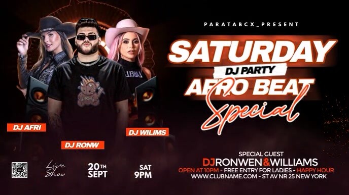 Black Modern & Minimal Afro Beat Night Club P Digital Display (16:9) template