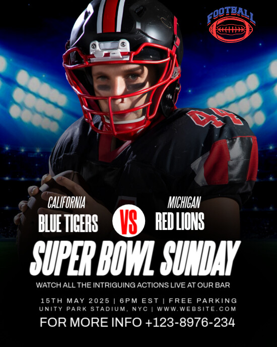Black Modern & Minimal American Football Match Day  Instagram Portrait template