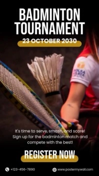 Black Modern & Minimal Badminton Tournament Reel Instagram template