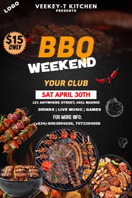 Black Modern & Minimal Bbq Cookout Template Poster