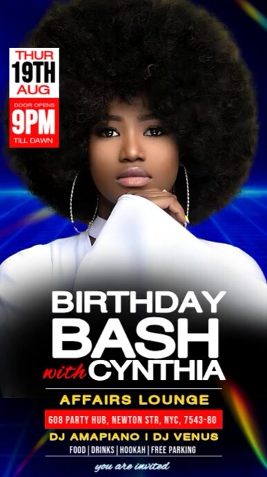 Black Modern & Minimal Birthday Bash Nightclub Video  Instagram Story template