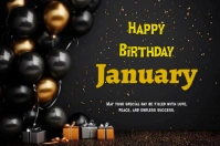 Black Modern & Minimal Birthday Label template