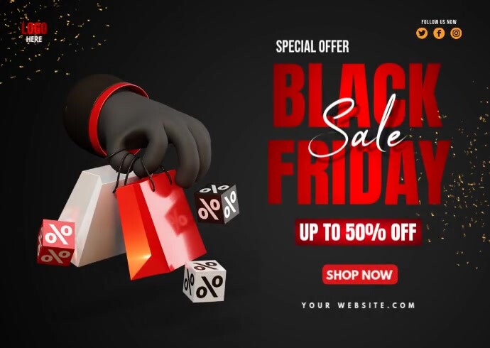 Black Modern & Minimal Black Friday Sale Postcard Pocztówka template