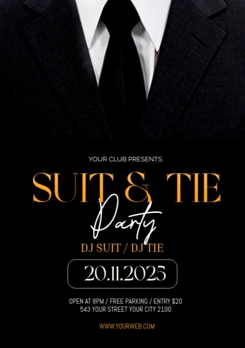 Black Modern & Minimal Black Suit And Tie Party Event Poster A3 template