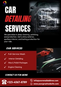 Black Modern & Minimal Car Detailing Services A5 template