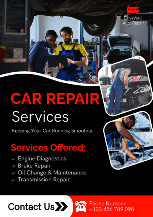 Black Modern & Minimal Car Repair Services A4 template