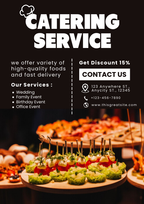 Black Modern & Minimal Catering Service  A4 template