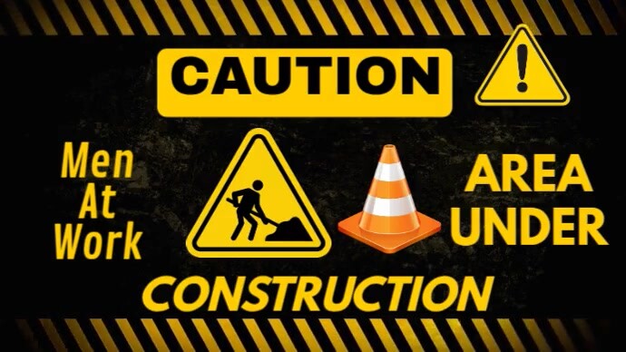 Black Modern & Minimal Caution, Work In Progress(under Construction) Youtube Thumbnail template