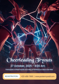 Black Modern & Minimal Cheerleading Tryouts A4 template