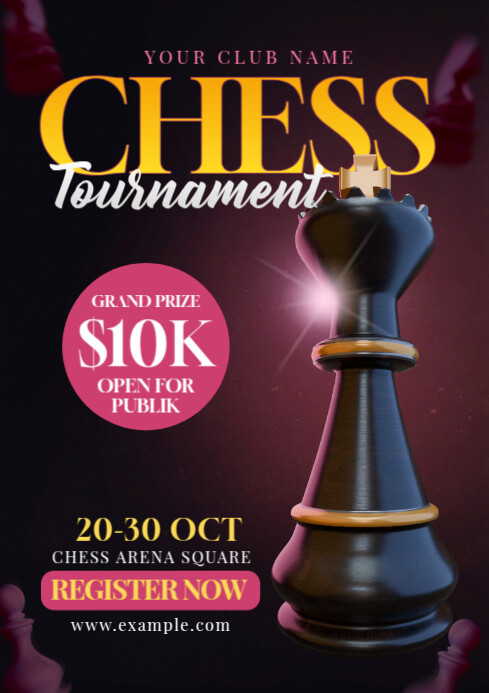 Black Modern & Minimal Chess Tournament A4 Template | PosterMyWall