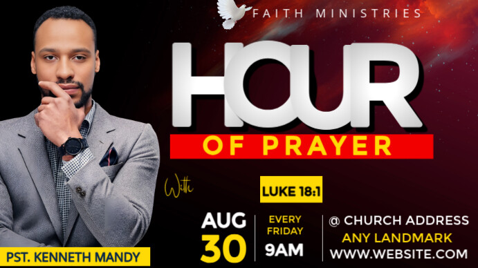 Black Modern & Minimal Church Prayer Meeting Service Digital Display (16:9) template