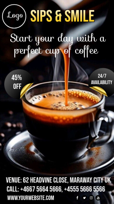 Black Modern & Minimal Coffee Ads  Digital Display (9:16) template