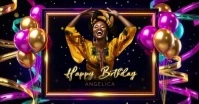 Black Modern & Minimal Colorful Metallic Ballons Video Happy Birthday Facebook Shared Image template