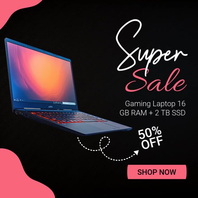 Black Modern & Minimal Computer Super Sale Instagram Post template
