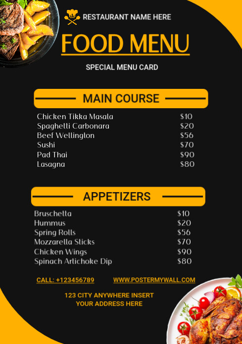 Black Modern & Minimal Daily Food Menu Design A4 template