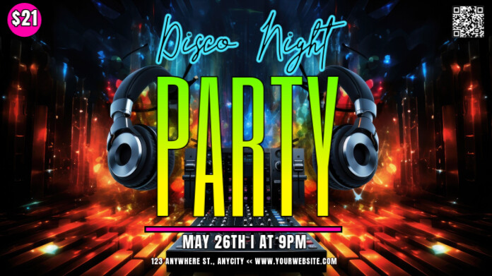 Black Modern & Minimal Disco Night Party Twitter Post Wpis na Twittera template