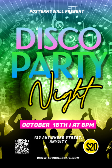 Black Modern & Minimal Disco Party Night Poster Template | PosterMyWall