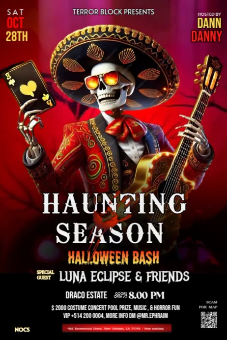 Black Modern & Minimal Editable Halloween Party Poster Template ...